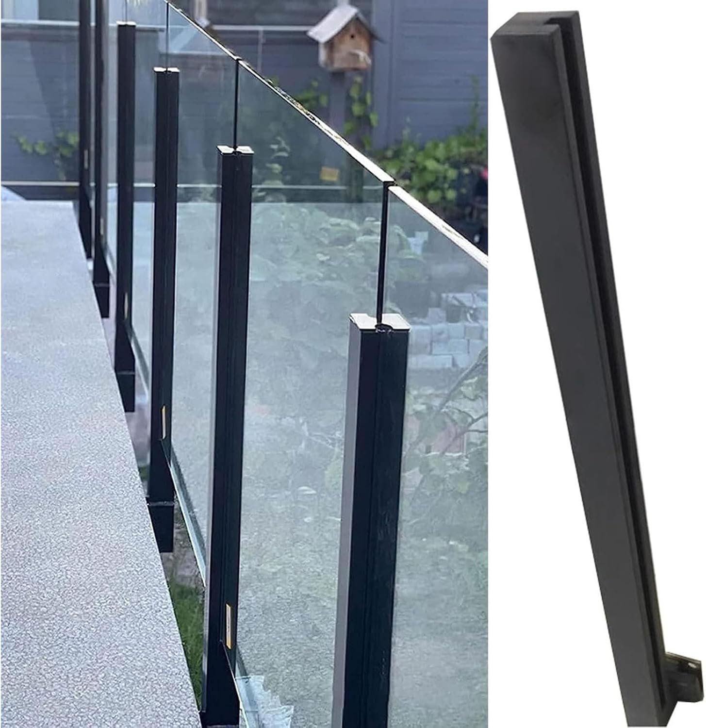 Outdoor Pool Fence Black Glass Railing Post - Side Mount Baluster for Decks & Stairs, Complete Kit for Villas & Balconies, 80cm/31.5" Right End Post