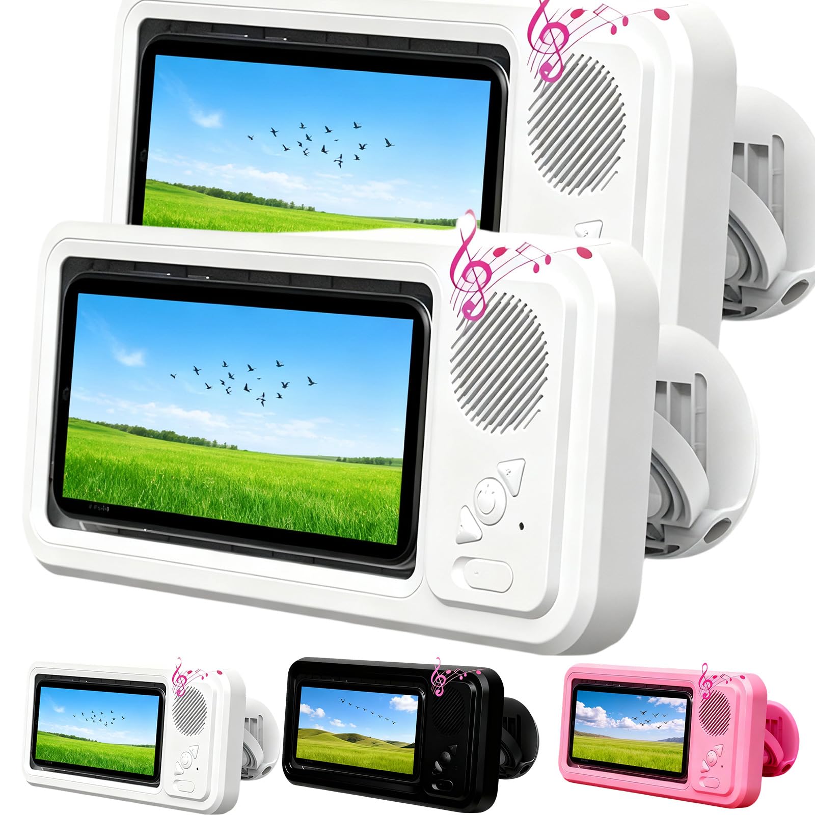 Waterproof Phone Holder with Speaker, Shower Phone Holder Waterproof, Shower Phones Holder with Wireless Bluetooth Speaker with 360° Rotation Ipx4 Waterproof, 60° Fixed Opening Angle (2 PCS White)