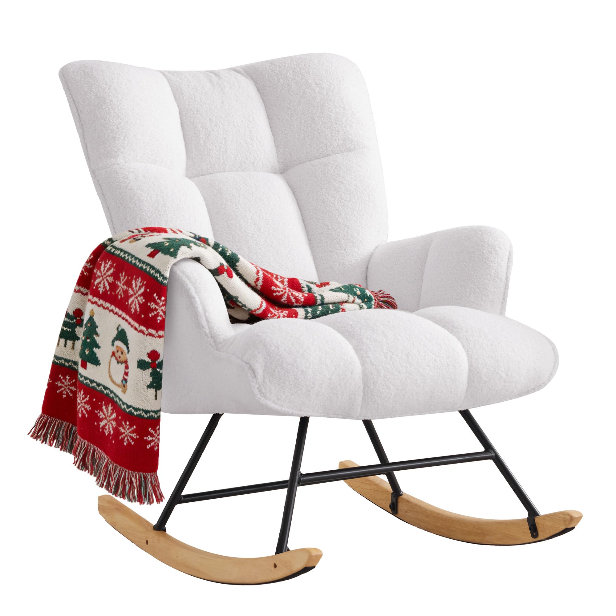 Zedachica Rocking Chair Nursery Teddy Upholstered Glider Rocker Rocking Accent Chair Padded Seat with High Backrest Armchair Comfy Side Chair for