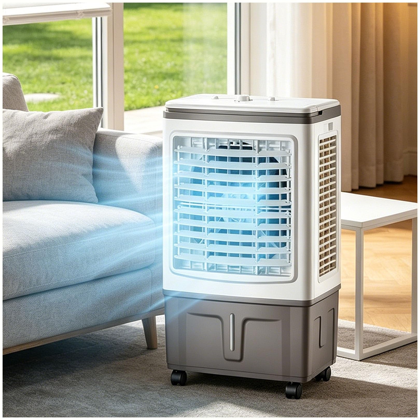 3-in-1 Portable Air Cooler & Fan, 1758 CFM Cooling, 30L Tank, 360° Casters, 120° Swing, 3 Speeds, No Window, 100W, Perfect for Living Room & Workshop