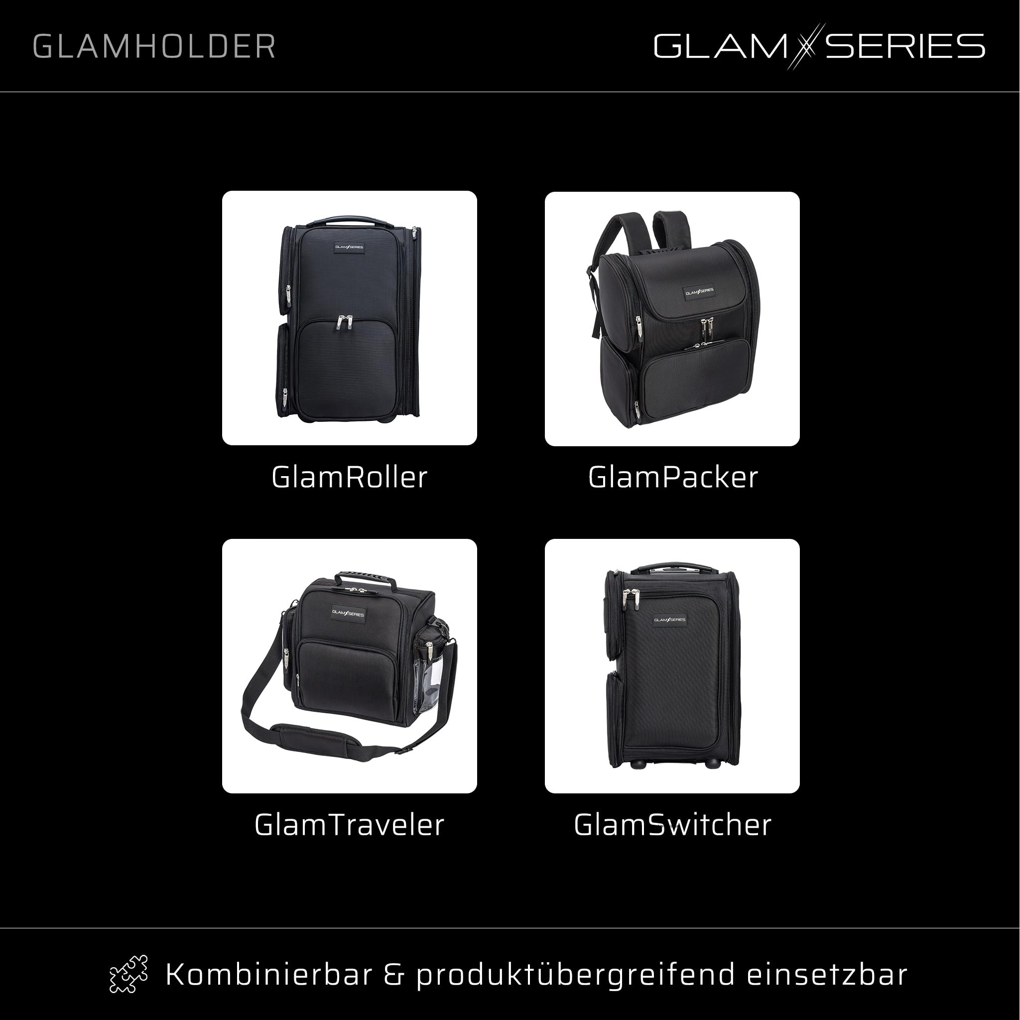 GlamHolder Pinselgürtel 270 x 190 mm mit Mehreren Fächern für Make-up Pinsel, zusammenfaltbare Pinseltasche mit Gürtel