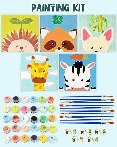 Miniatura 3 de Vileafy Kit de 5 pinturas por números para niños de 8 a 12 años de edad, kit de pintura en lienzo predibujado para principiantes, para colorear