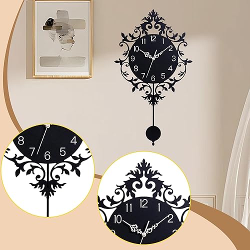 Miniatura 3 de Fenteer Wall Hanging Clock with Pendulum Silent Stylish Round Retro Wall Ornament Decorative Clock for Indoor Kitchen Home Decoration