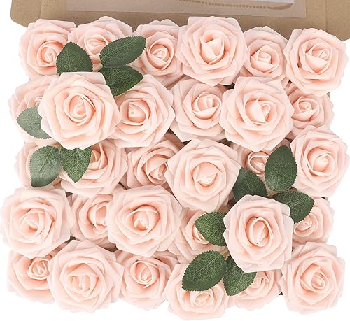 Miniatura 8 de MACTING - Rosas artificiales de tacto real para ramos de boda, fiesta, baby shower, decoración del hogar, PE (polietileno), 30 unidades de color