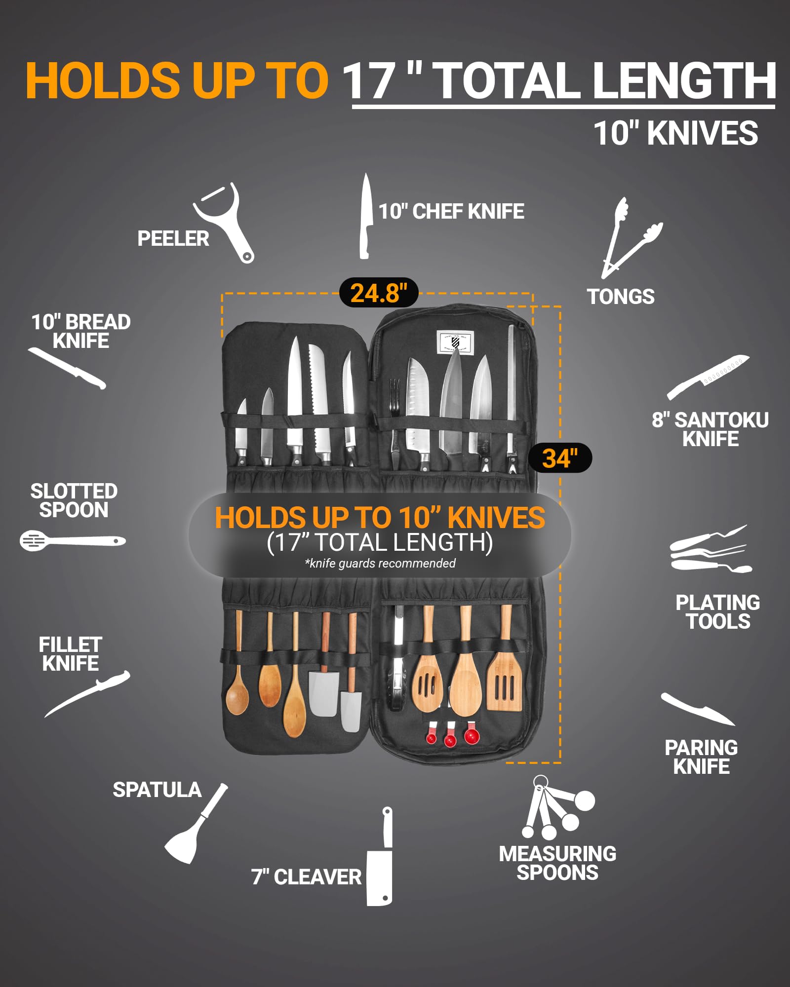 Chef Knife Backpack Professional Knife Bag for Chefs and Culinary Students Heritage Design Reinforced Handles YKK Zippers Secure Knife Retention Panels Durable Water-Resistant Fabric Black product thumbnail 7