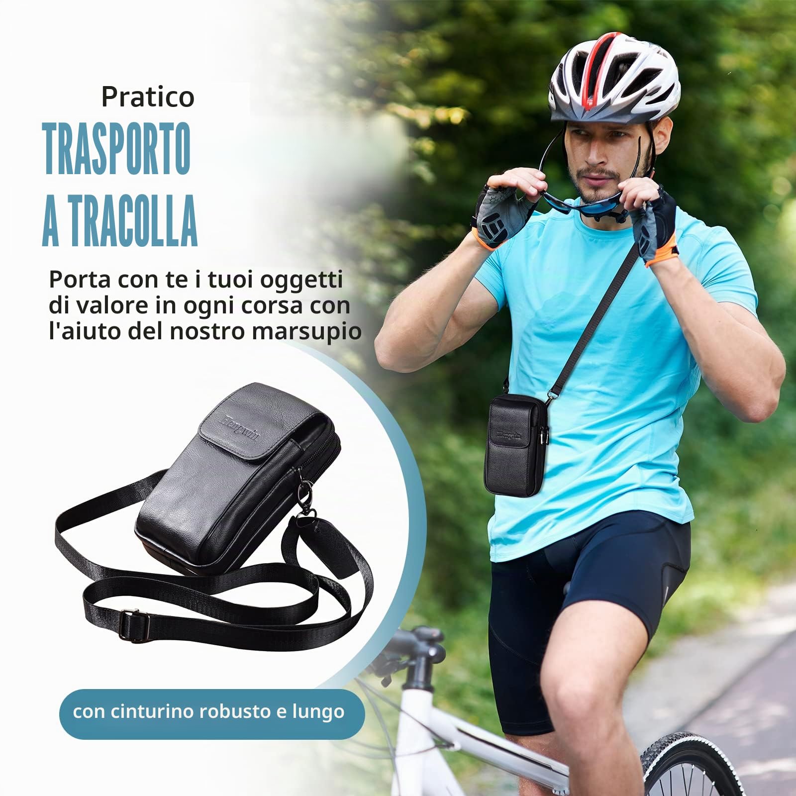 Borsa a Tracolla per Telefono Cellulare con Cinturino, Marsupio per Uomo, Porta Smartphone in Vera Pelle, Borsellino Portafoglio da Viaggio, Piccolo Marsupio con Chiave per Carta Fionda