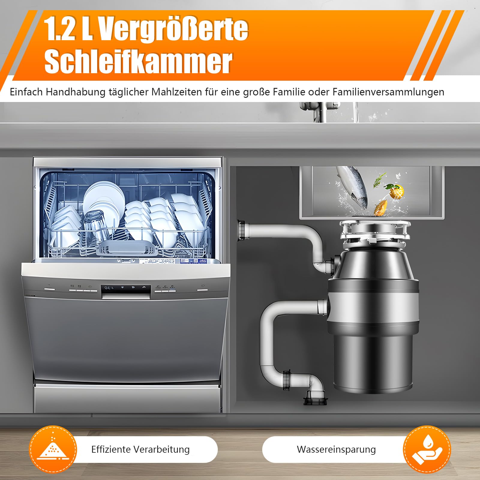 Trituradora de residuos de cocina, 1,2 l, 560 W, triturador de residuos de cocina, trituradora de residuos de alimentos, trituradora de residuos domésticos, eliminación de residuos de