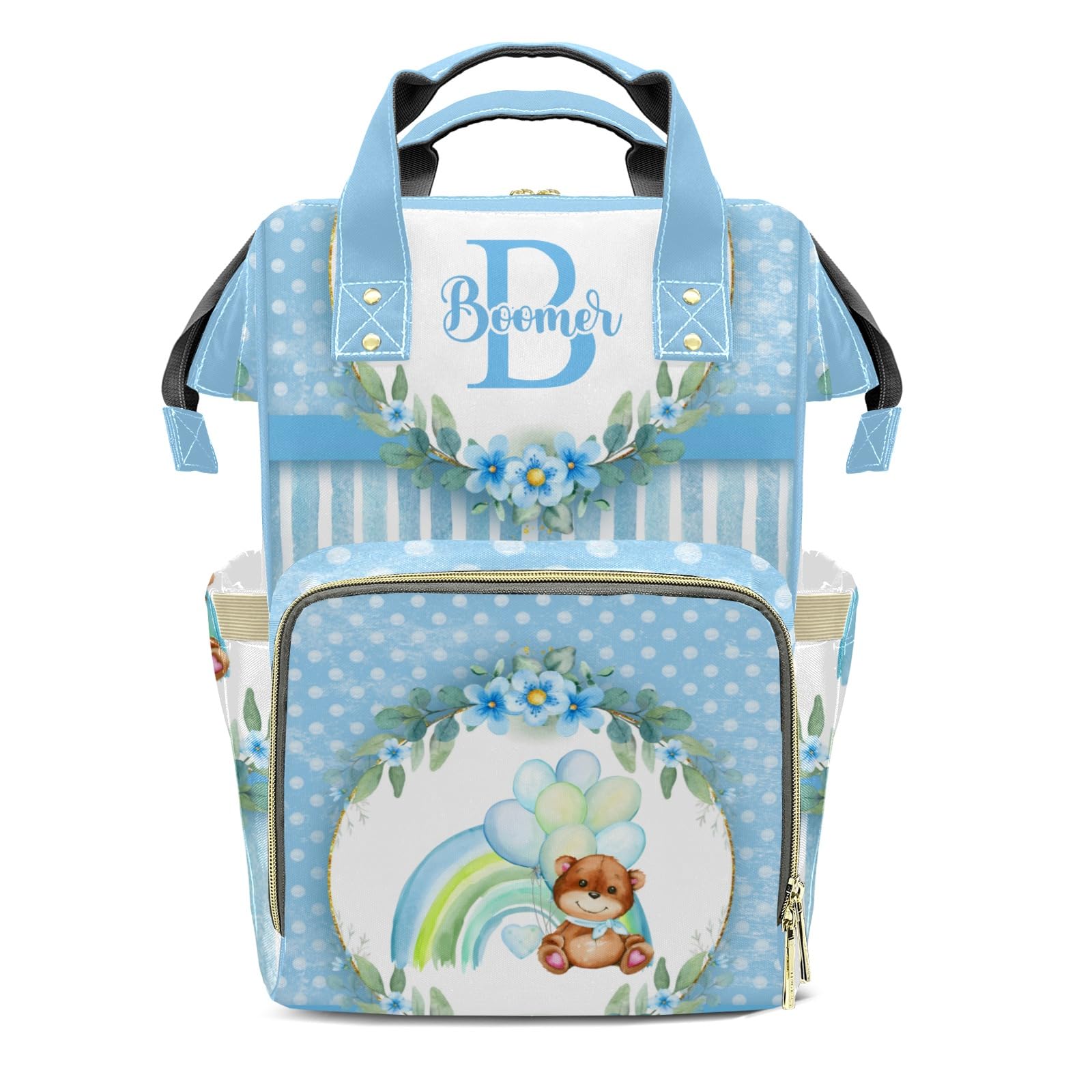 Personalized Diaper Bag Backpack Gift Watercolor Floral Wreath Dot Rainbow Bear Large Capacity Nappy Bag: Designed for Travel &amp; Everyday Use