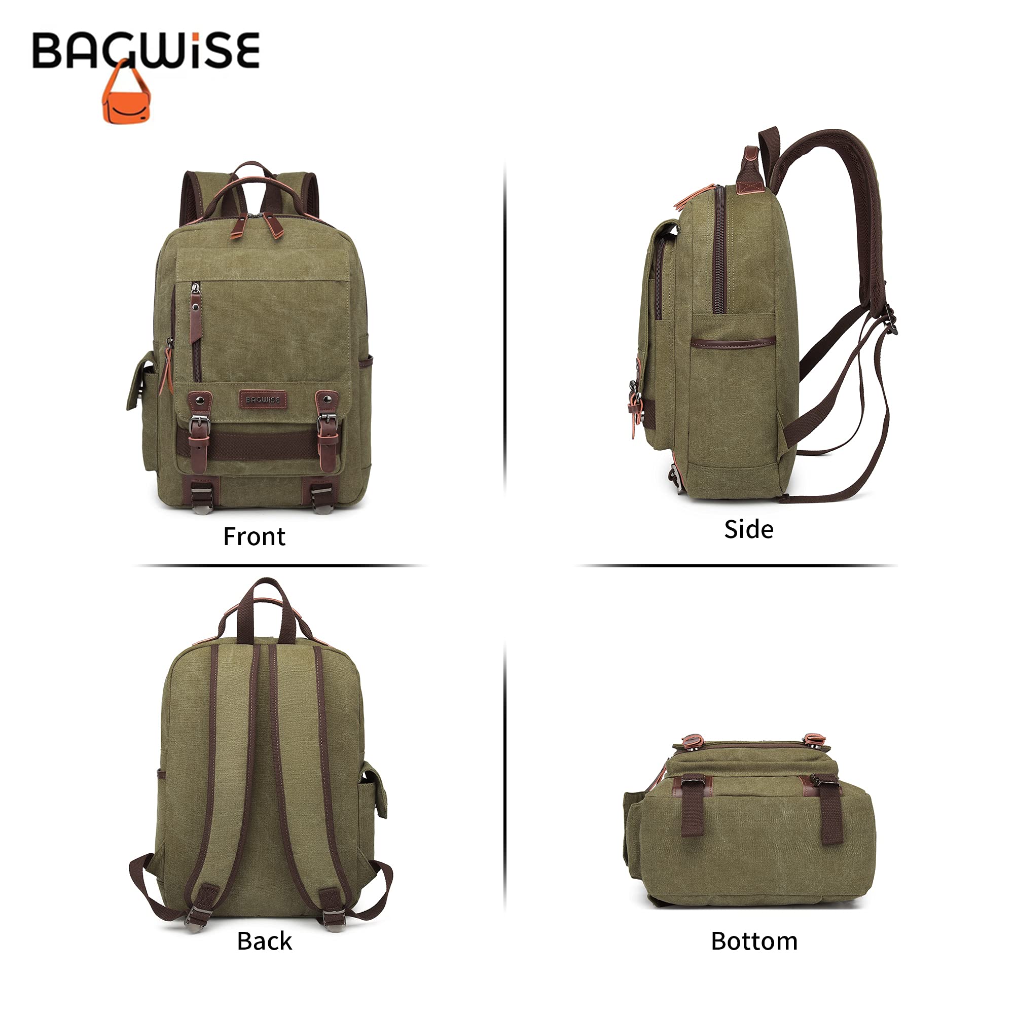 Zaino in Tela Donna Uomo – Zaino Vintage Impermeabile con Tasche Multiple, Zaino Casual in Canvas con Dettagli in Ecopelle