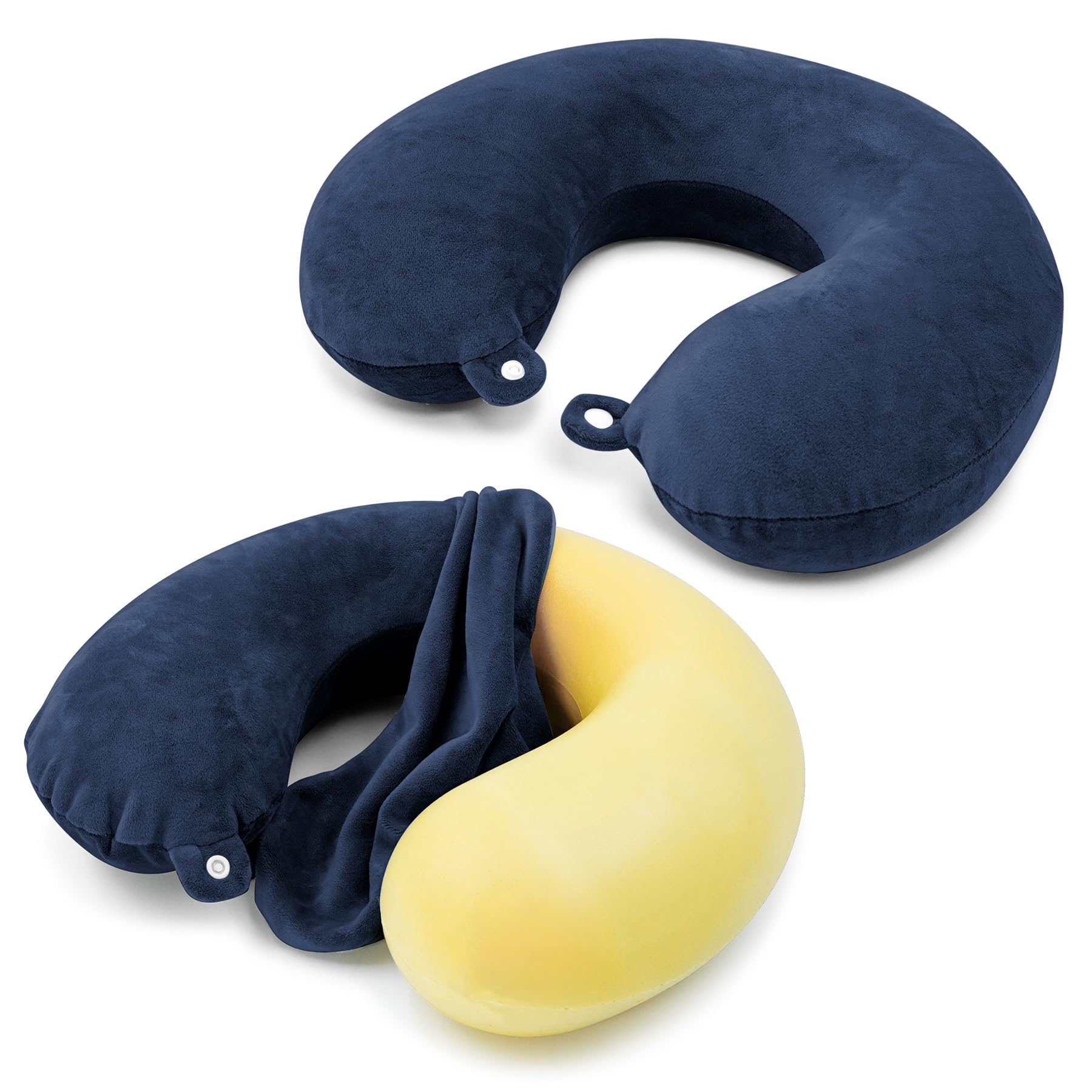 2 Packs Travel Neck Pillow Cover, Reusable U Shaped Neck Pillow Washable Cover, Soft Smooth Neck Pillow Cover Airplane Pillow Cover (Only Pillow Covers,No Filler) (deep Blue)-image-35