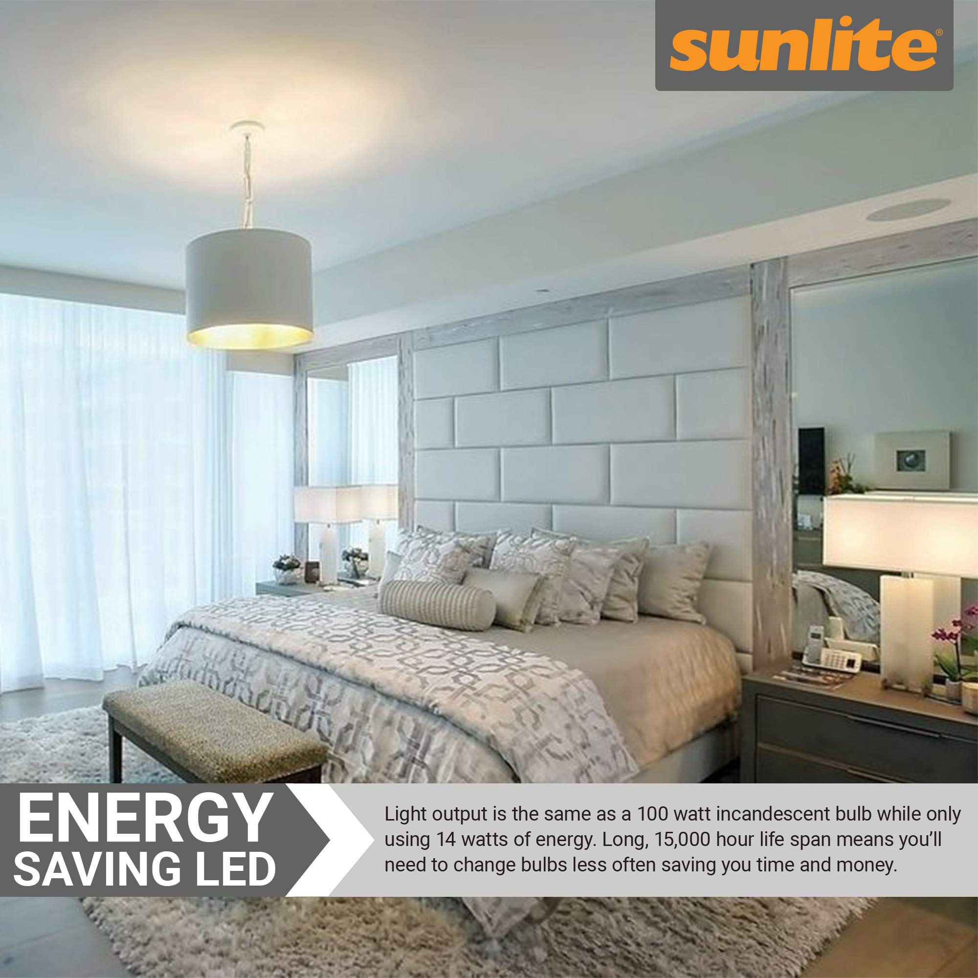 Sunlite LED A19 Bright Light Bulb Dimmable 14 Watt 100W Equivalent 1500 Lumens Medium E26 Base UL Listed — view 4