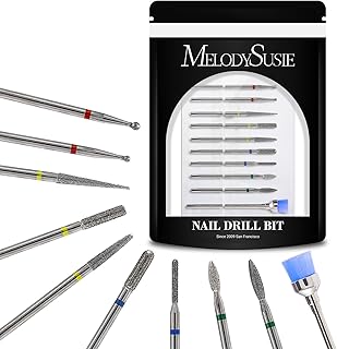 10Pcs Diamond Nail Drill Bit Set, 3/32'' (2.35mm) Professional Cuticle Nail Drill Bits Kit for Acrylic Gel Nails, Efile Manicure Pedicure Shapen Remove Tools, Home Salon Use(Silver)