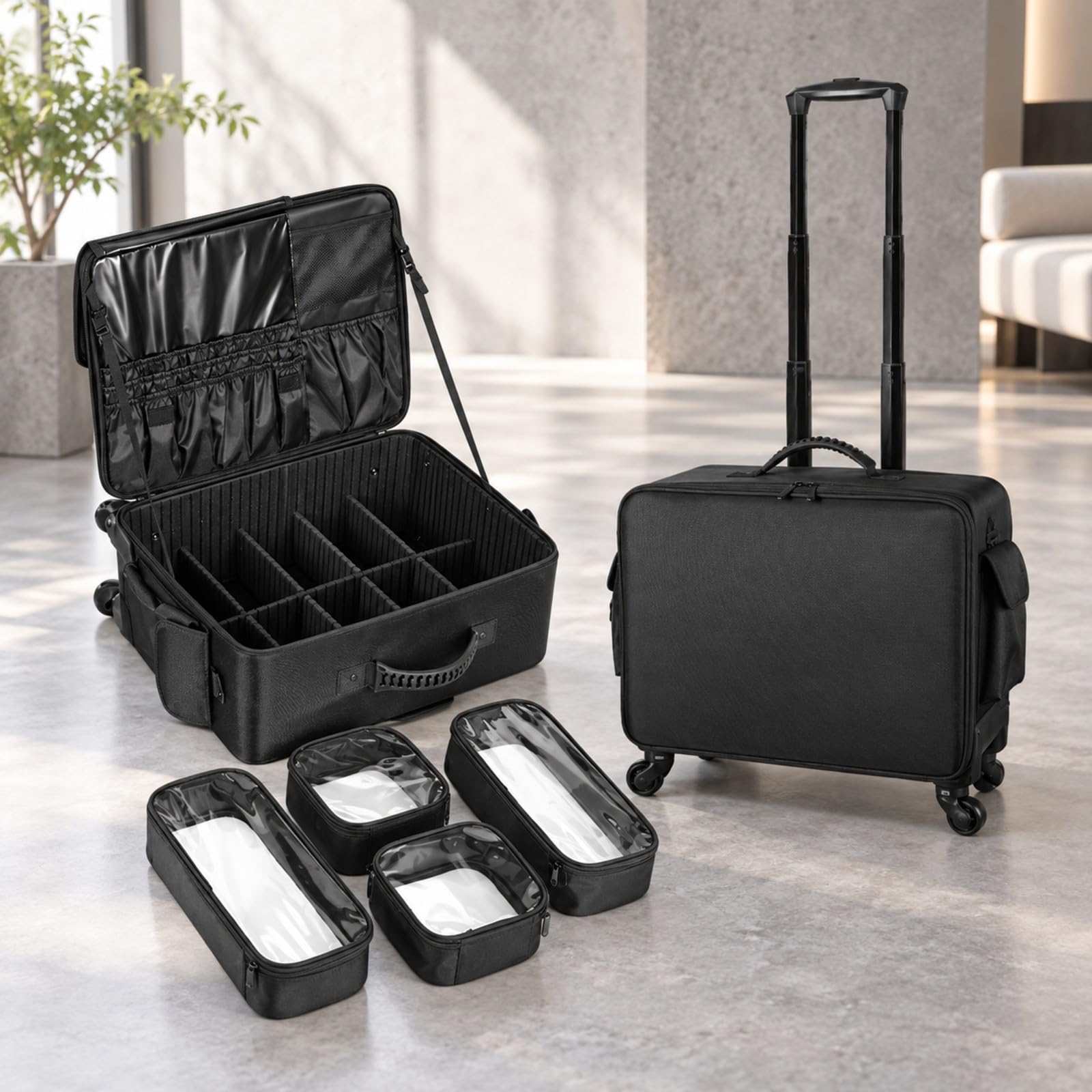 Custodia Trucco con Divisori Regolabili Resistente All'acqua Trolley Make Up tile Beauty Case per Onicotecnici