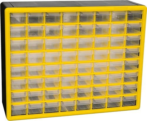 Akro-Mils 10164 Gabinete de almacenamiento de piezas de plástico con 64 cajones, 20 pulgadas de ancho x 6 pulgadas de profundidad x 16 pulgadas de