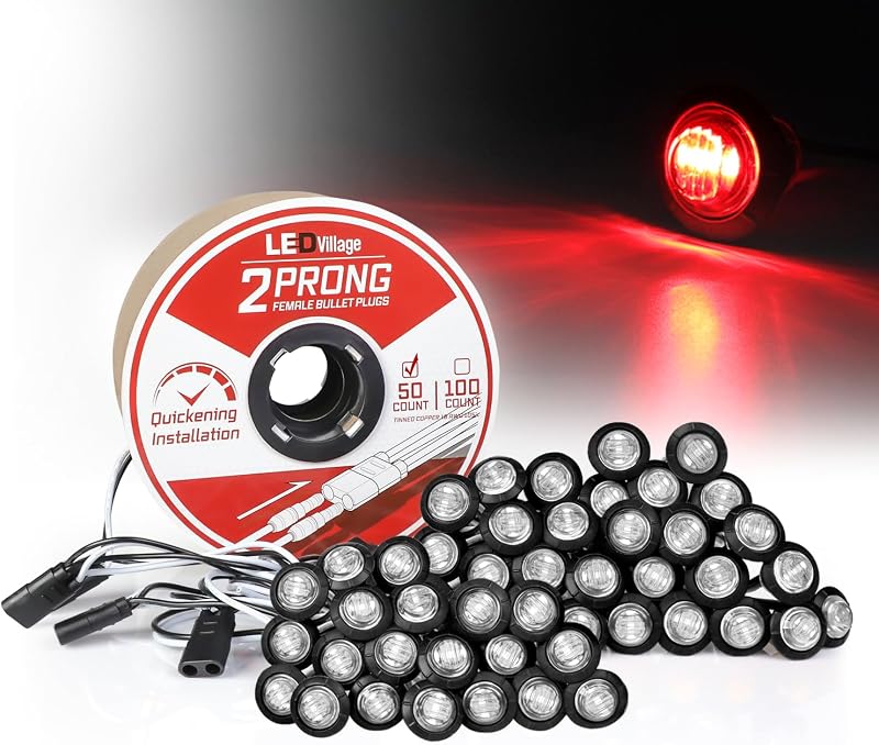 Luzes laterais LED Ledvillage com lente transparente e luz vermelha 12 V para caminhão e reboque – Kit com 50 unidades