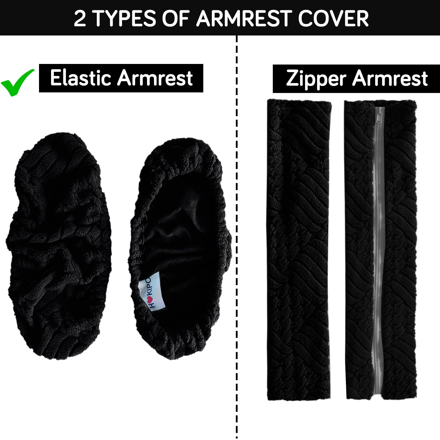 HOKIPO 170gsm Jacquard Armrest Covers for Office Chair (Elastic Style), 1 Pair, Black (AR-5937-BLK) 2