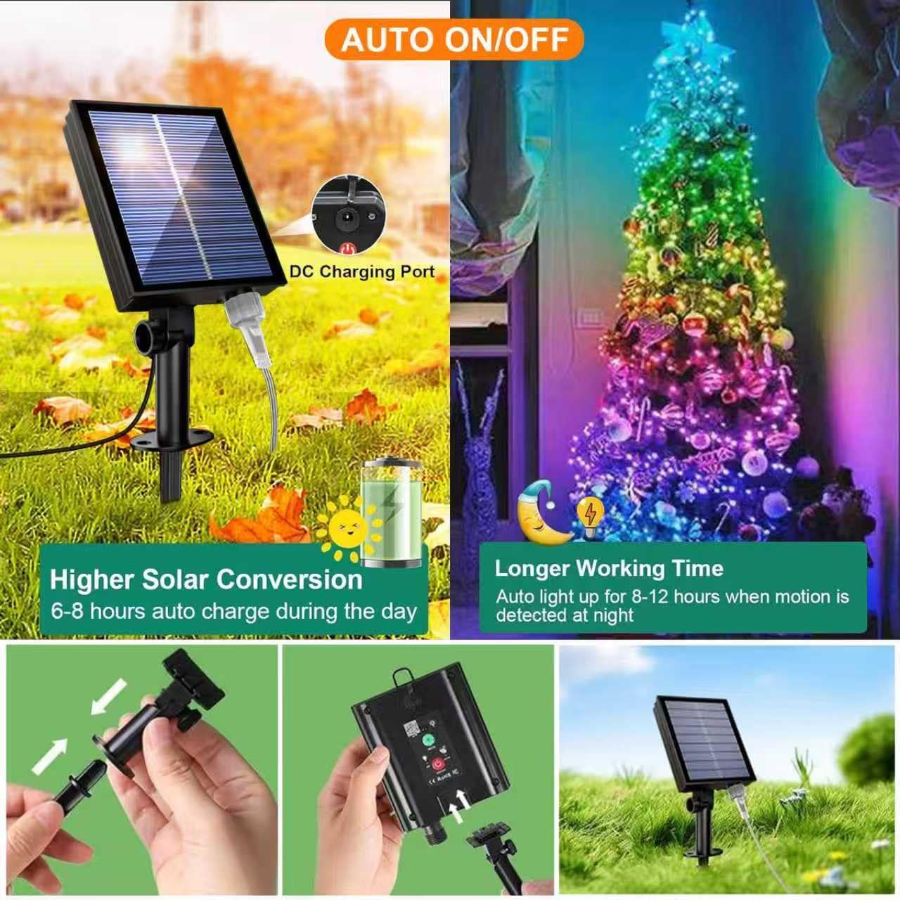 66ft Solar String Lights Outdoor Waterproof with Remote, 20mm Ovlied-Shaped LEDs with Three-Wire Hanging Design, 8 Twinkle Modes Great for Tree, Garden, Patio Decor Multicolor Fixed