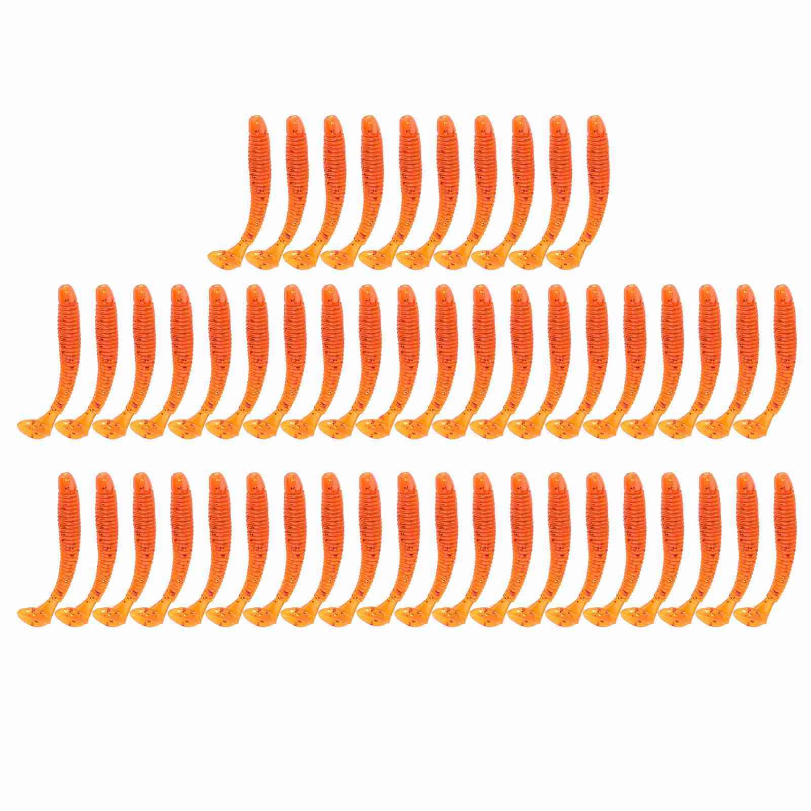 Orange Soft Fishing Lures Worms 50pcs 2in Soft Bait Crane Tail Fishing Lures Plastic Baits for Fish Fishing Accessories in 9 Colors (Orange)