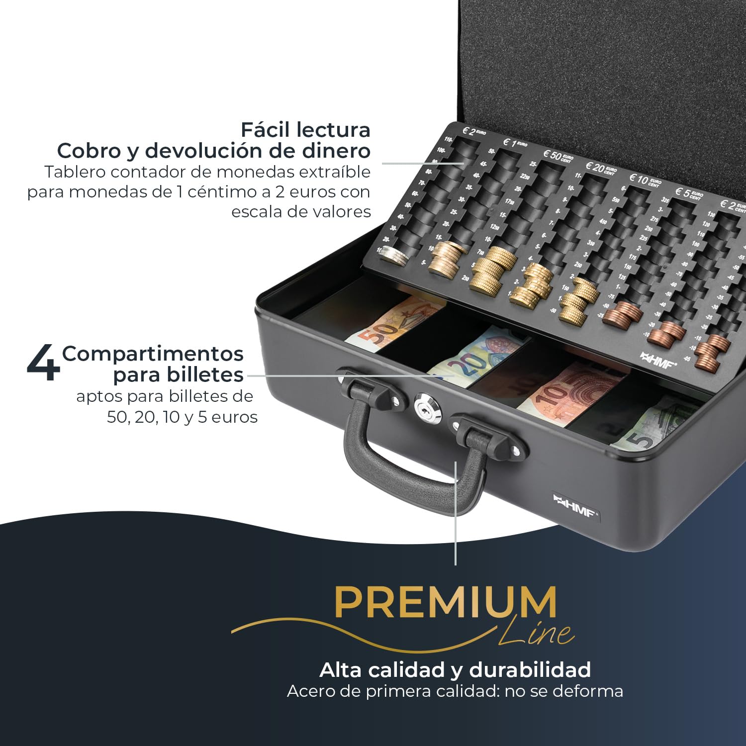 HMF 22037-02 Caja de caudales para contar y transportar dinero 36 x 25 x 11 cm, negro