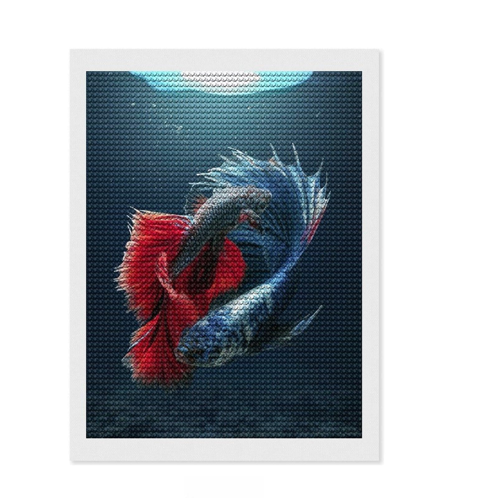 Junmoney Betta Meets Jellyfish Full Drill Diamond Painting Kit 12"x16", for Teens, Boho Decor, Good for Quiet Evenings, Thoughtful Handmade Gift