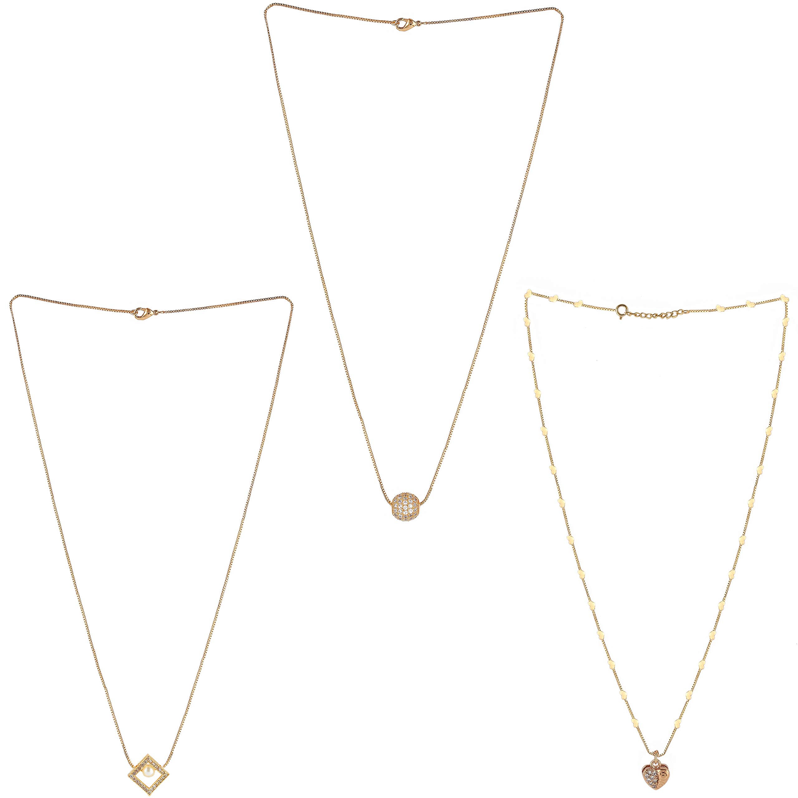 Brado JewelleryGold Plated AD Square And One Love Heart Shape Pendant With Love Heart Chain Combo Of 3 Necklace Chain Pendant for Women and Girls