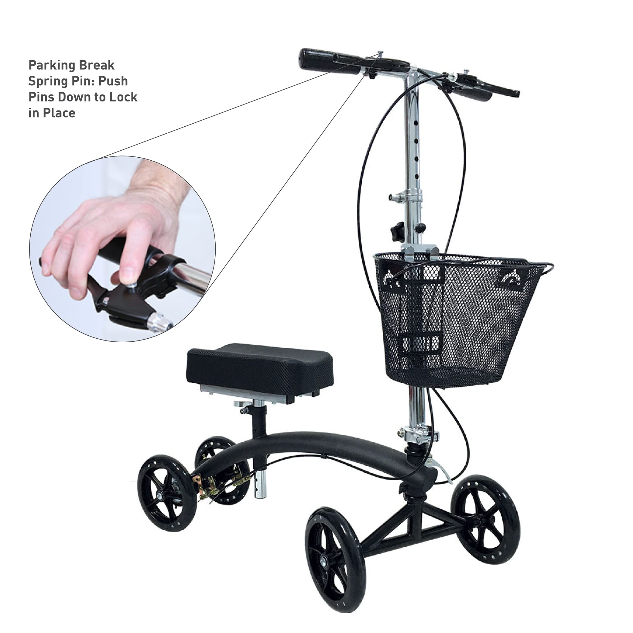 BodyMed Folding Knee Scooter with Dual Braking System and Basket Great Alternative to Crutches