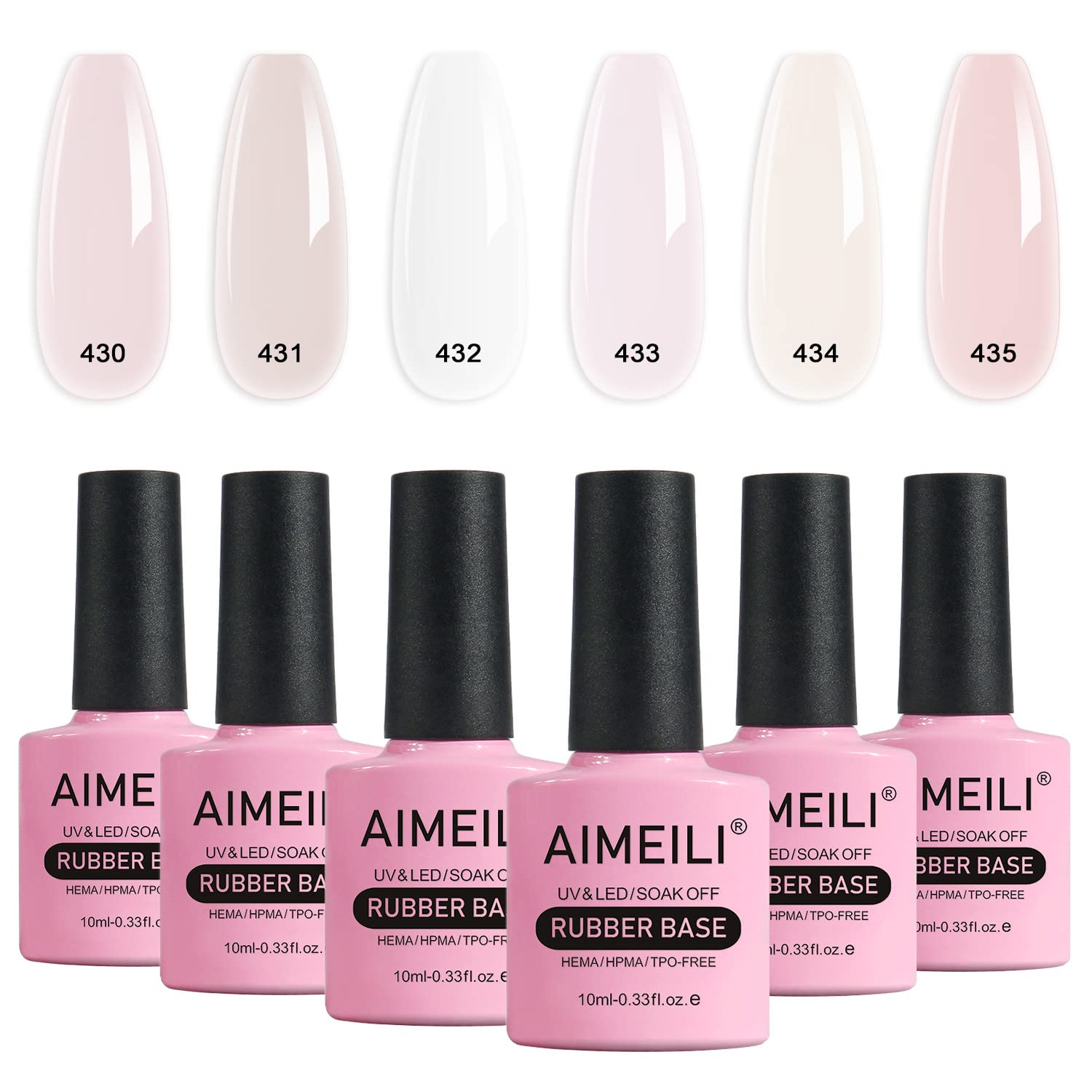 AIMEILI 5 en 1 esmalte de uñas con base de caucho transparente empapado en UV/LED, gel adhesivo de strass - 6x10ml-Set 44