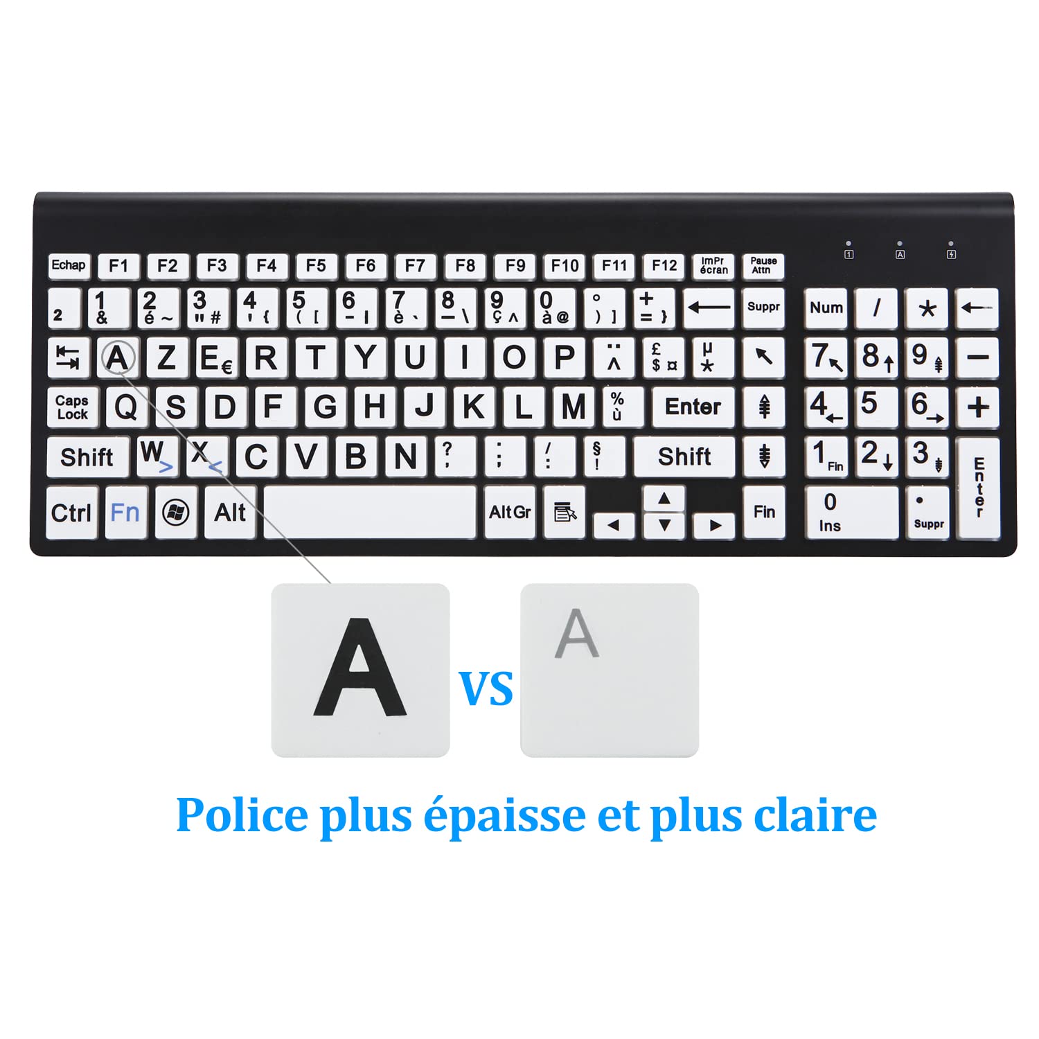 Impression Grand Format Pleine Grandeur 2.4G azerty Clavier et Souris sans Fil, Impression Grand Format surdimensionnée pour Les Malvoyants, Seniors, Enfants, Bureau et Usage