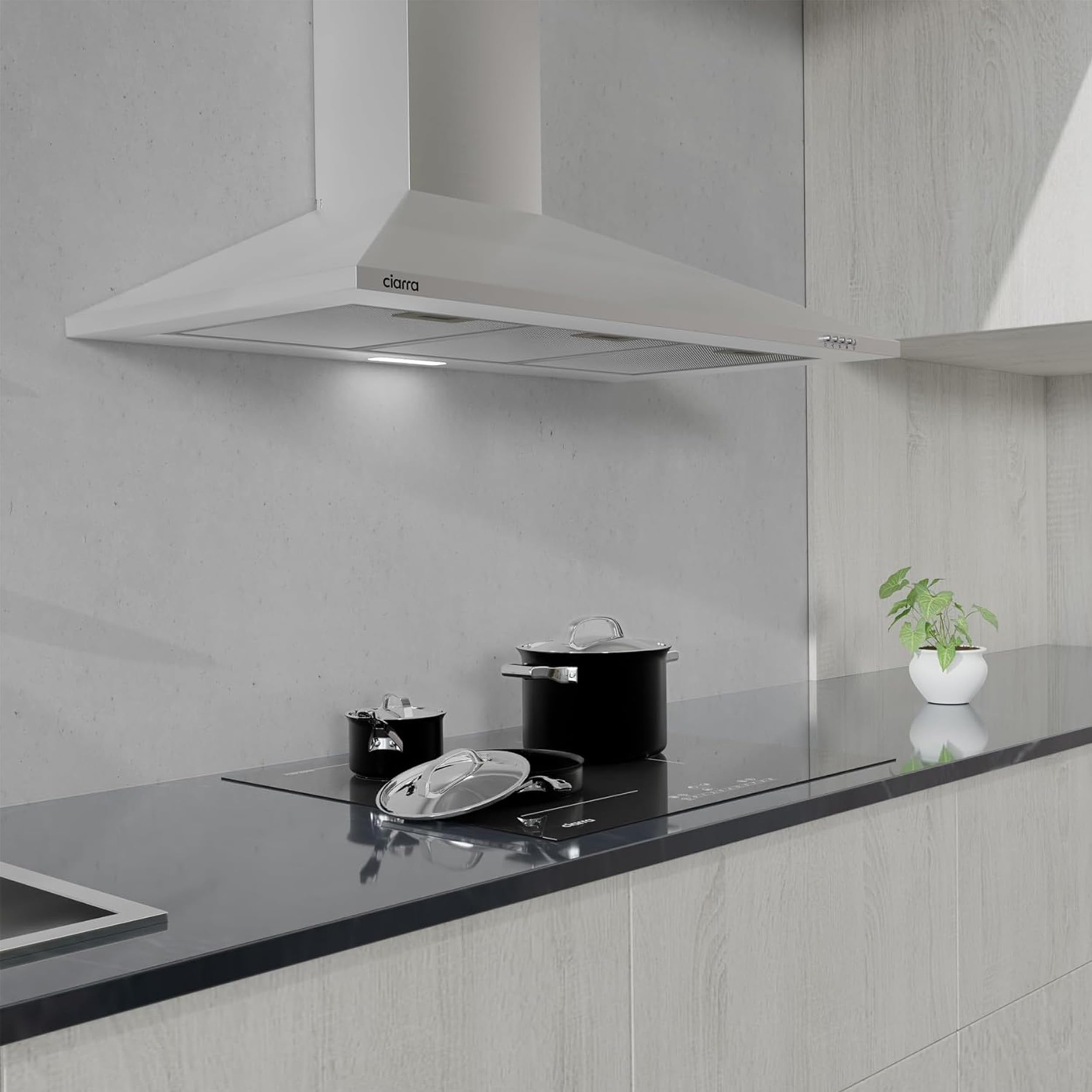 CIARRA Dunstabzugshaube 90 cm Umluft Abluft Pyramide Edelstahl Silber CAS9201A