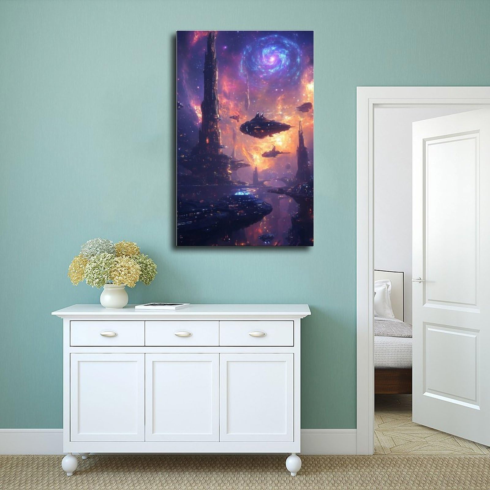 Poster su tela con scena interstellare di fantascienza surreale, poster artistico da parete, stampa per soggiorno, camera da letto, 60 x 90 cm