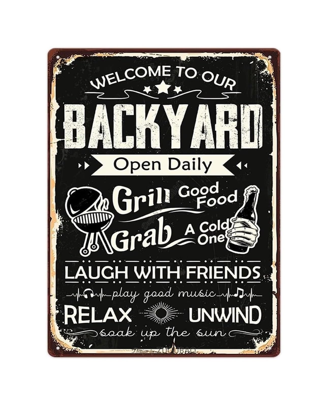 CBQZCHWDKT Retro Restaurant Decor Metal Tin Sign Welcome To Our Backyard Grill for Pub Bar Cafe Diner Kitchen Wall 8 X 12 inch