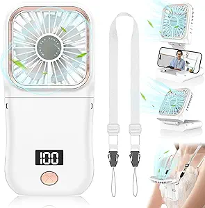 Handheld Fan Rechargeable,Portable Fan Battery Operated with LED Display,Mini Small Hand Foldable Fans with Power Bank,4000mAh Travel Personal Fans,Makeup LashFan for Girls Women Kids