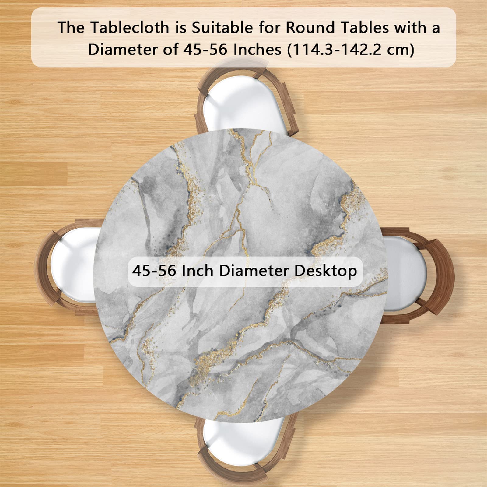 AUUXVA Chic Marble Round Tablecloth with Elastic Edge,White Grey Marble Fitted Table Cloth Waterproof Wipeable Round Table Cover for Dining Kitchen Party Indoor Outdoor Patio Table 45