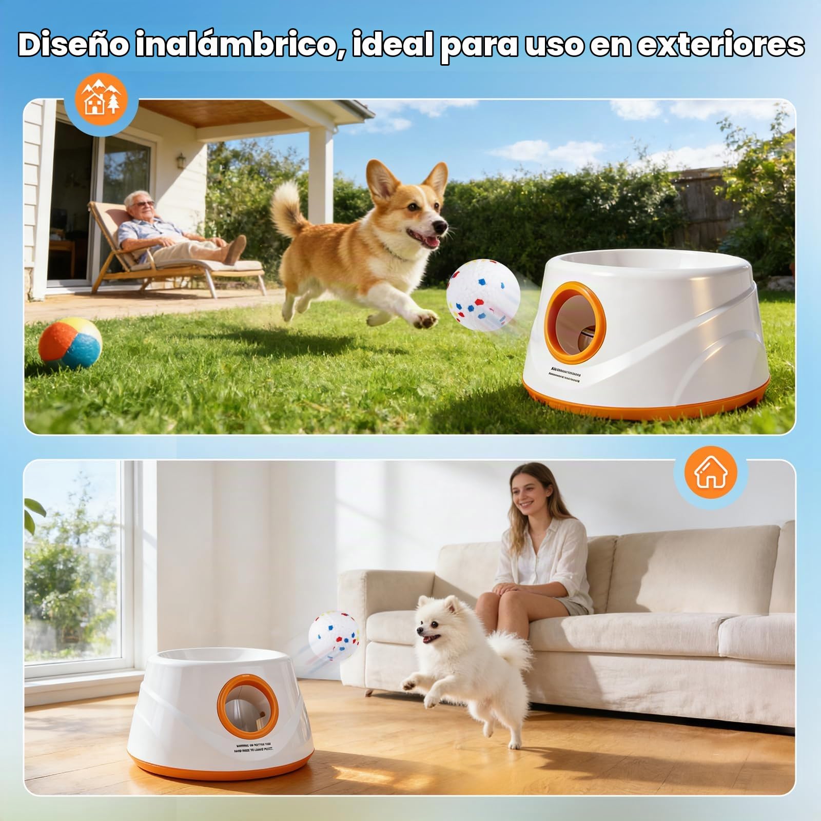 Lanzador automático de Pelotas para Perros, Máquina lanzapelotas con 6 Pelotas de Tenis de E-TPU y 3 ajustes de Distancia Juguete Interactivo para Perros (Distancia de Lanzamiento: 20–46 pies)