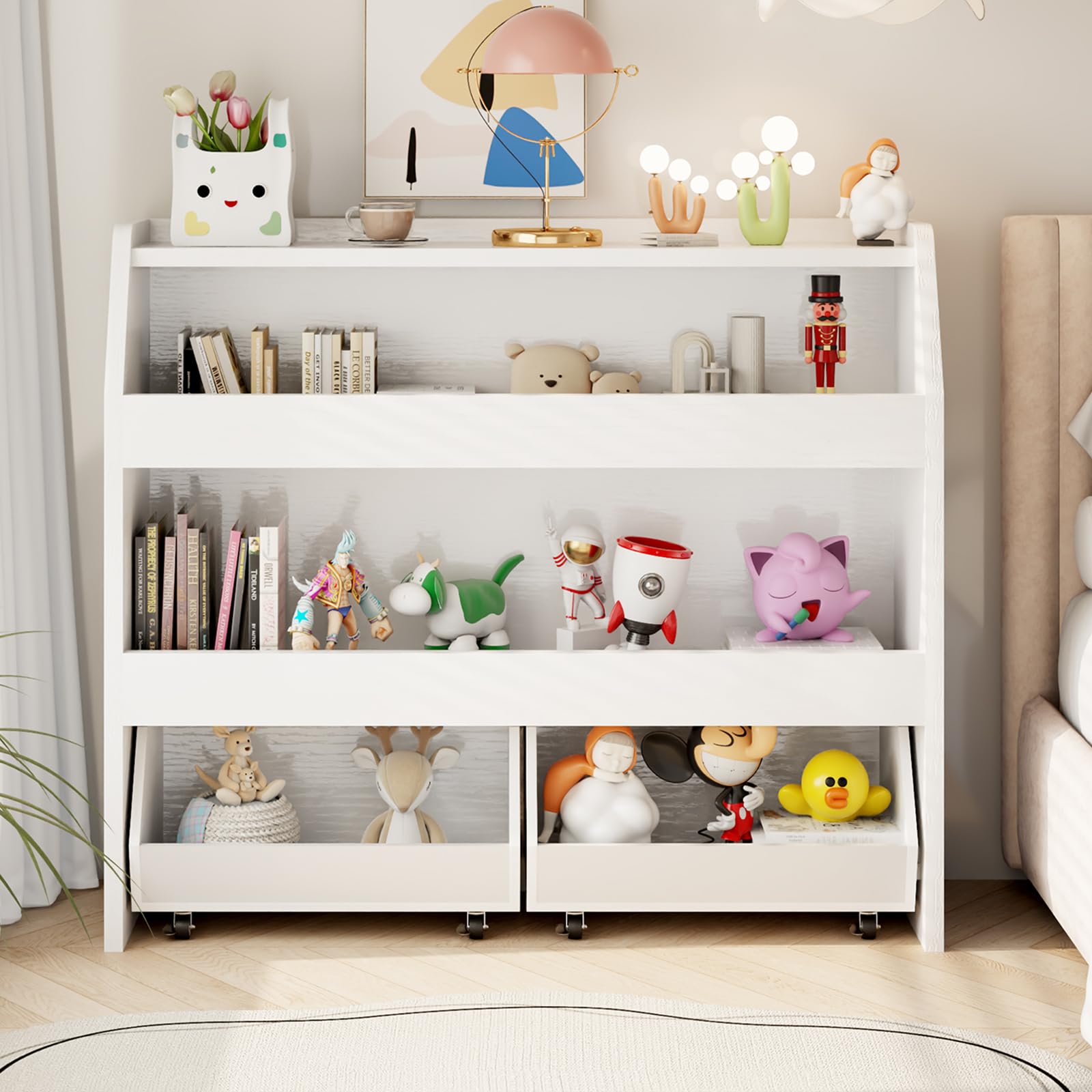 COZPAW Toy Storage Organizer, 3 Tier Montessori Shelf with Movable Bins (White)