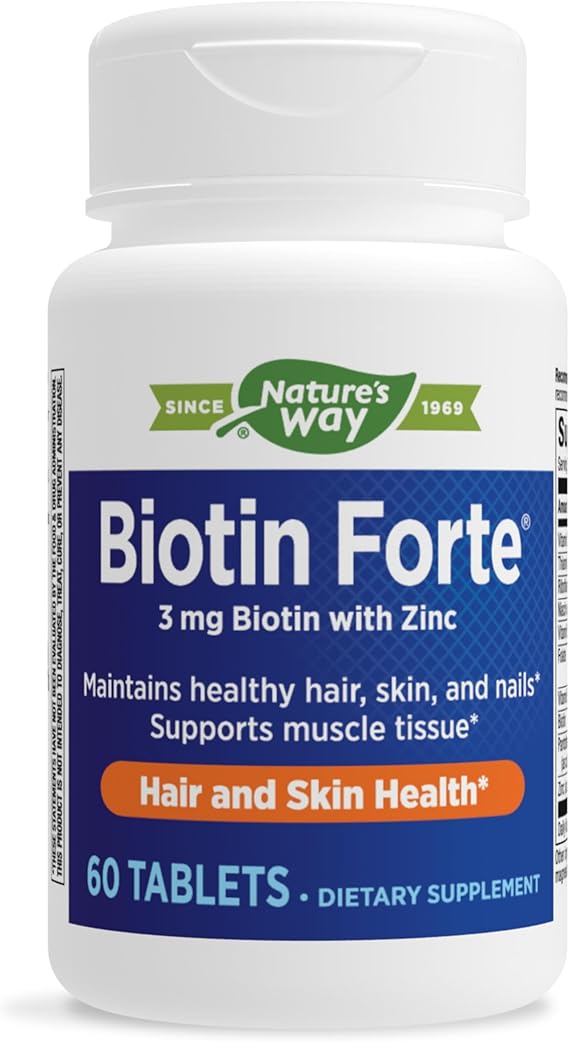 Nature's Way Biotin Forte with Zinc, Promotes Healthy Hair, Skin, & Nails*, 60 Tablets