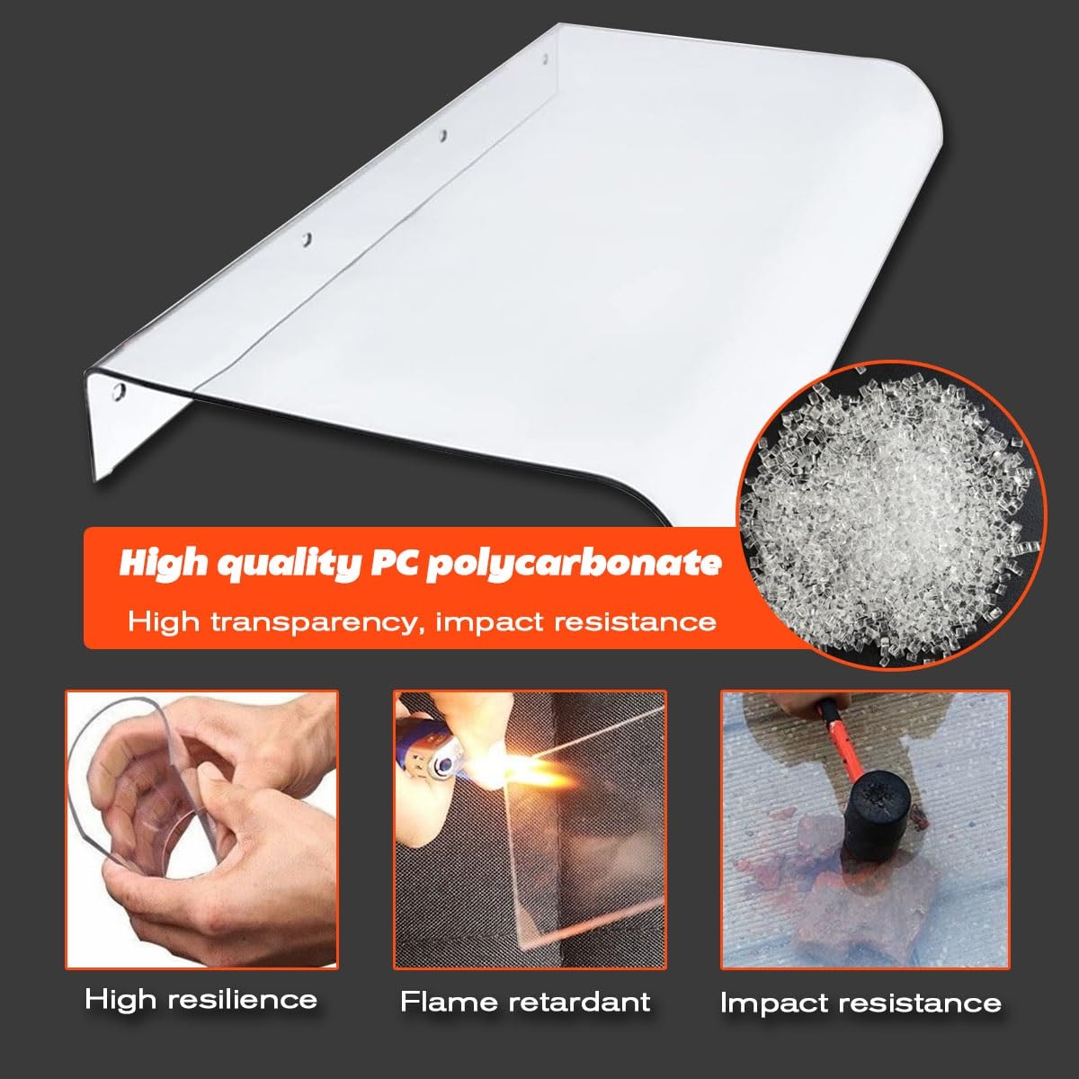 Przezroczysta markiza do drzwi, z poliwęglanu, 40 x 240 cm, ochrona przed promieniowaniem UV, schronienie przed deszczem, na werandę, balkon i patio, trwała, ochrona przed śniegiem i deszczem