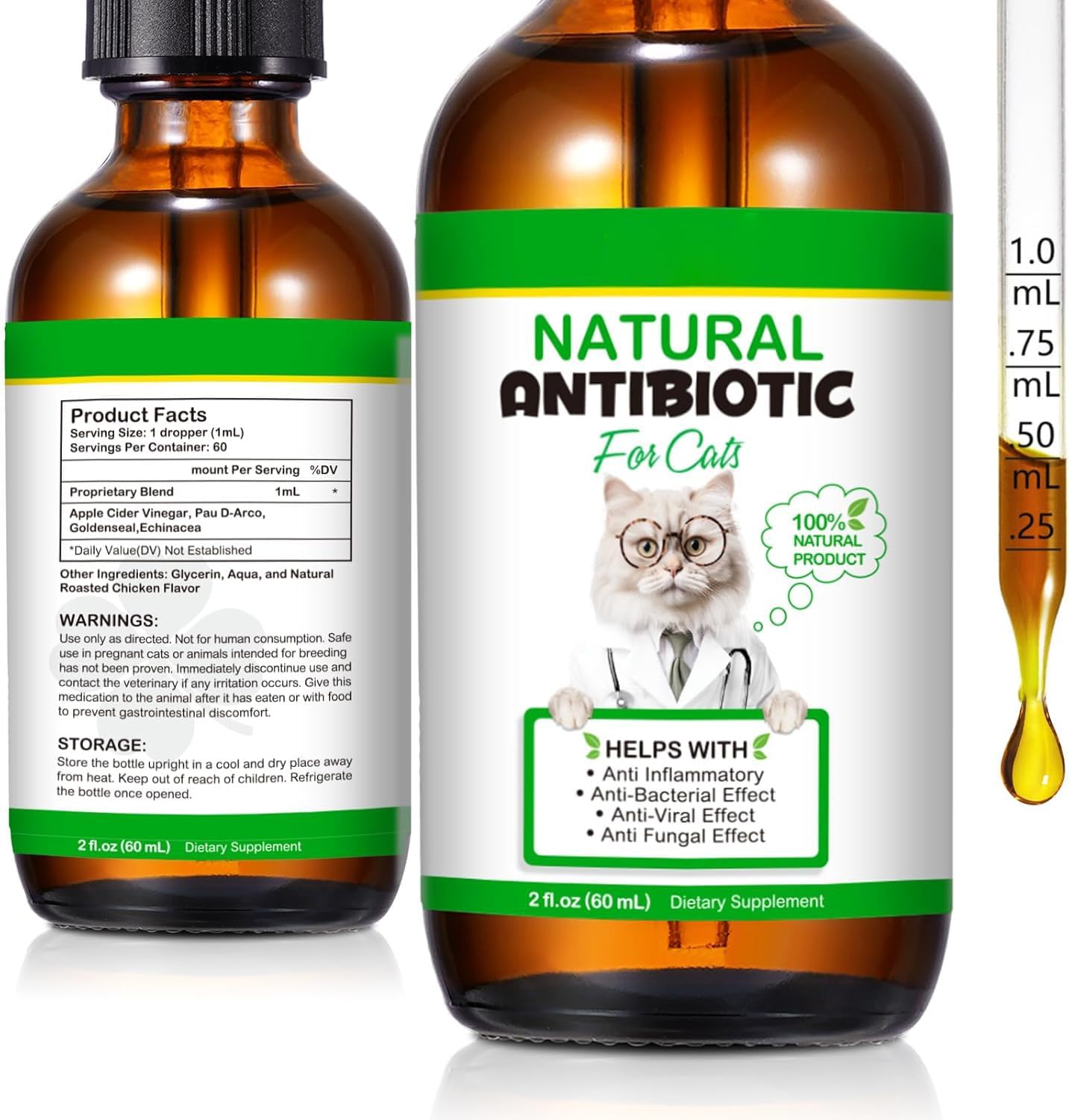 60ML Antibiotics for Cats, Premium Cat Antibiotics Supplement, Cats Multivitamin, Natural Antibiotic for Cats, Cat Antibiotic, Cat Antibiotics Supports Immune & Cats Allergy Relief-2 Fl Oz - Amazon product rated Grade B