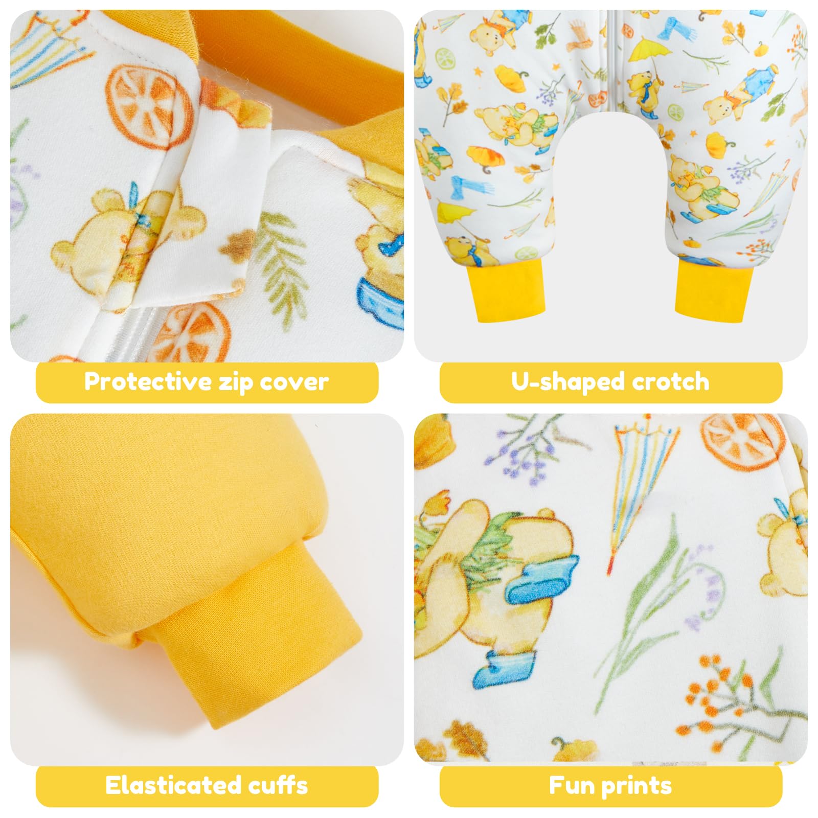 WYTbaby Sacco Nanna con Piedini 3.5 Tog per Bambini, Sacco Nanna Inverno Addensato con Maniche Rimovibili in Cotone, Sacco a Pelo per Neonati e Bambini Piccoli, Ragazzi e Ragazze