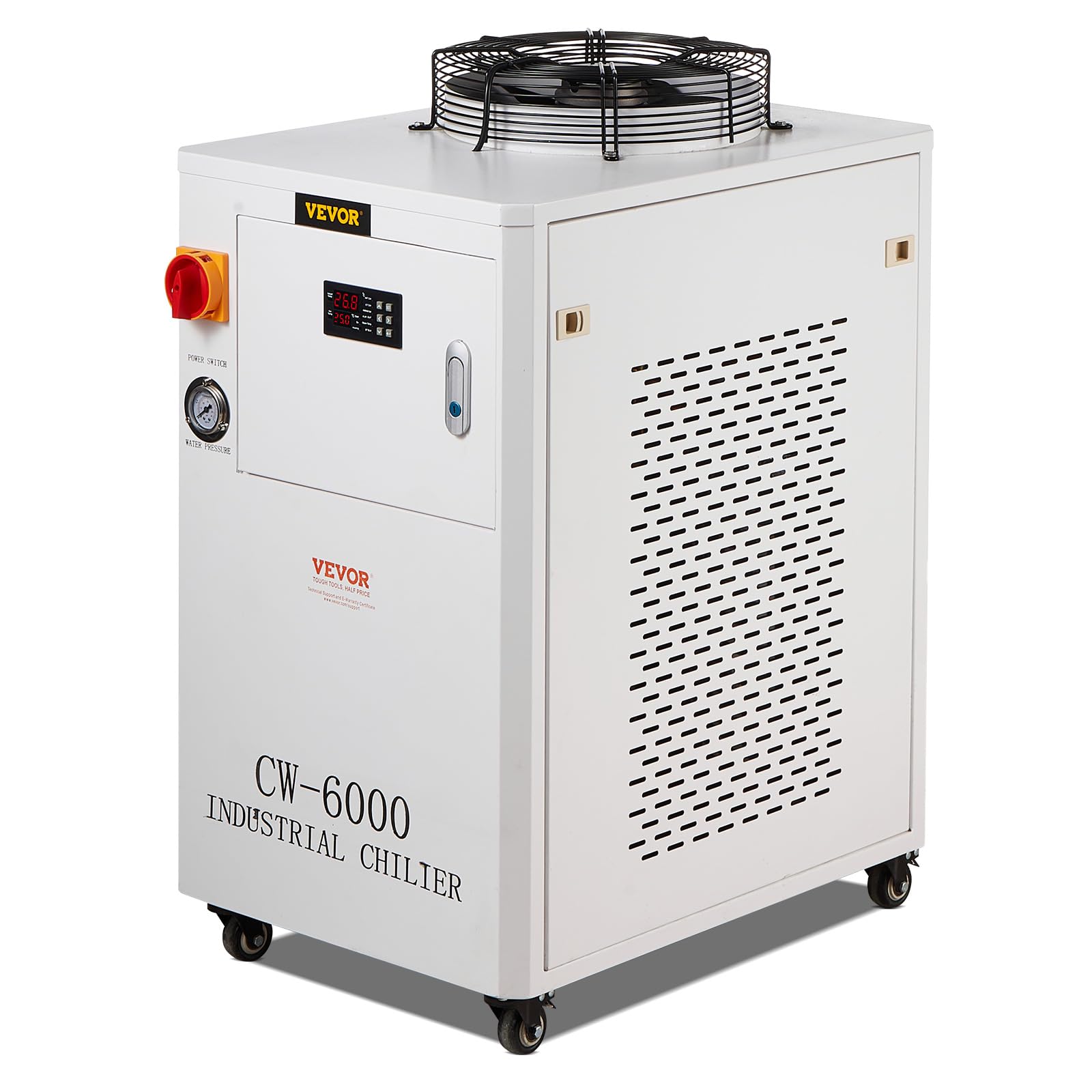 VEVOR Refrigeratore d'acqua industriale, CW-6000, sistema di raffreddamento 1500 W con compressore, capacità del serbatoio dell'acqua da 15 litri, portata di 65L/min, per macchina incisione laser