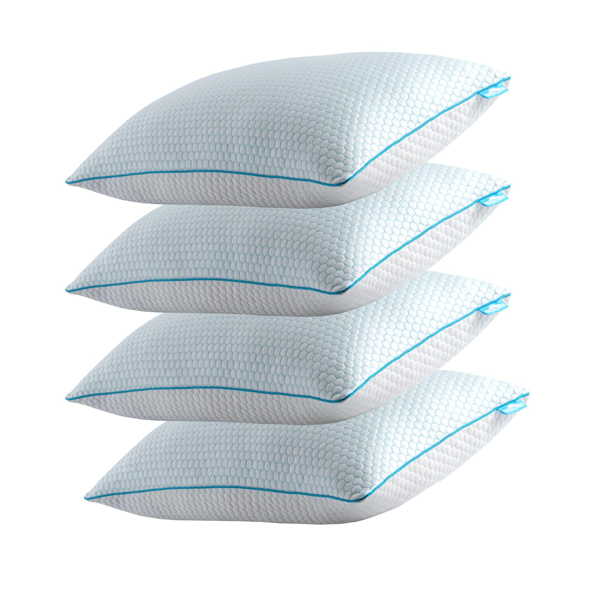 ergonomist Standard Pillows 4 Pack Hotel Quality Hybrid Neck Pillow For Bed Stomach Back Side Sleepers Filled With Shredded Memory Foam Hypoallergenic Soft Breathable Bamboo Fabric