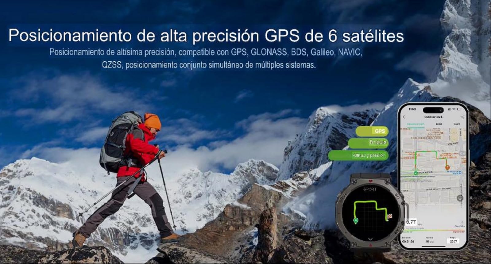Reloj Inteligente Hombre Mujer GPS Smartwatch con Pantalla Amoled 1.43 de 460x460, Altímetro Barométrico y Brújula con Batería de 500 mAh, Resistencia Grado Militar, Monitor de Salud