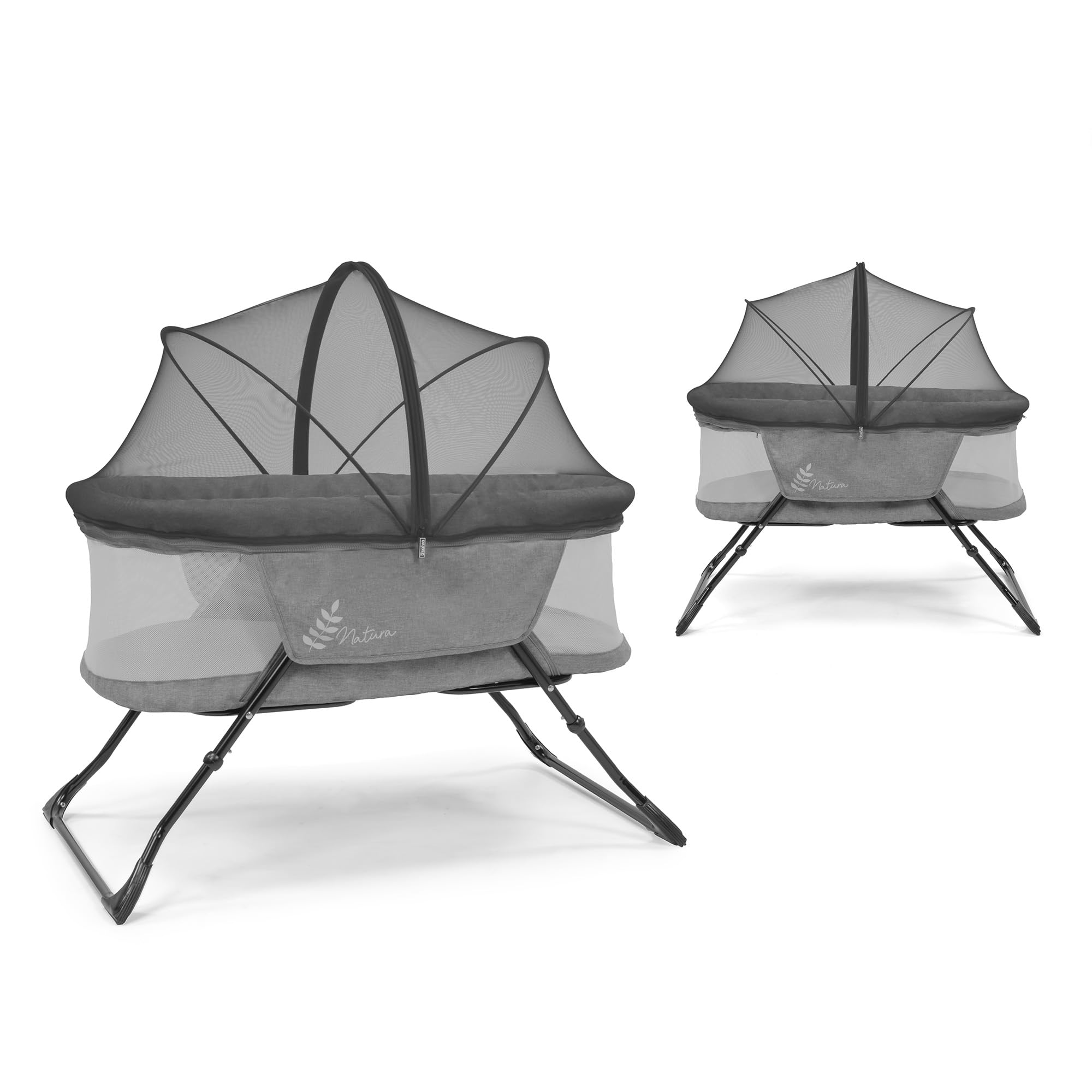 Asalvo Minicuna Plegable Trip Natura. Cuna Portátil para Bebé con Laterales Ventilados 10kg MAX. Incluye Mosquitera y Colchón Desenfundable. Fácil de Montar y Transportar. Diseño Elegante. Gris