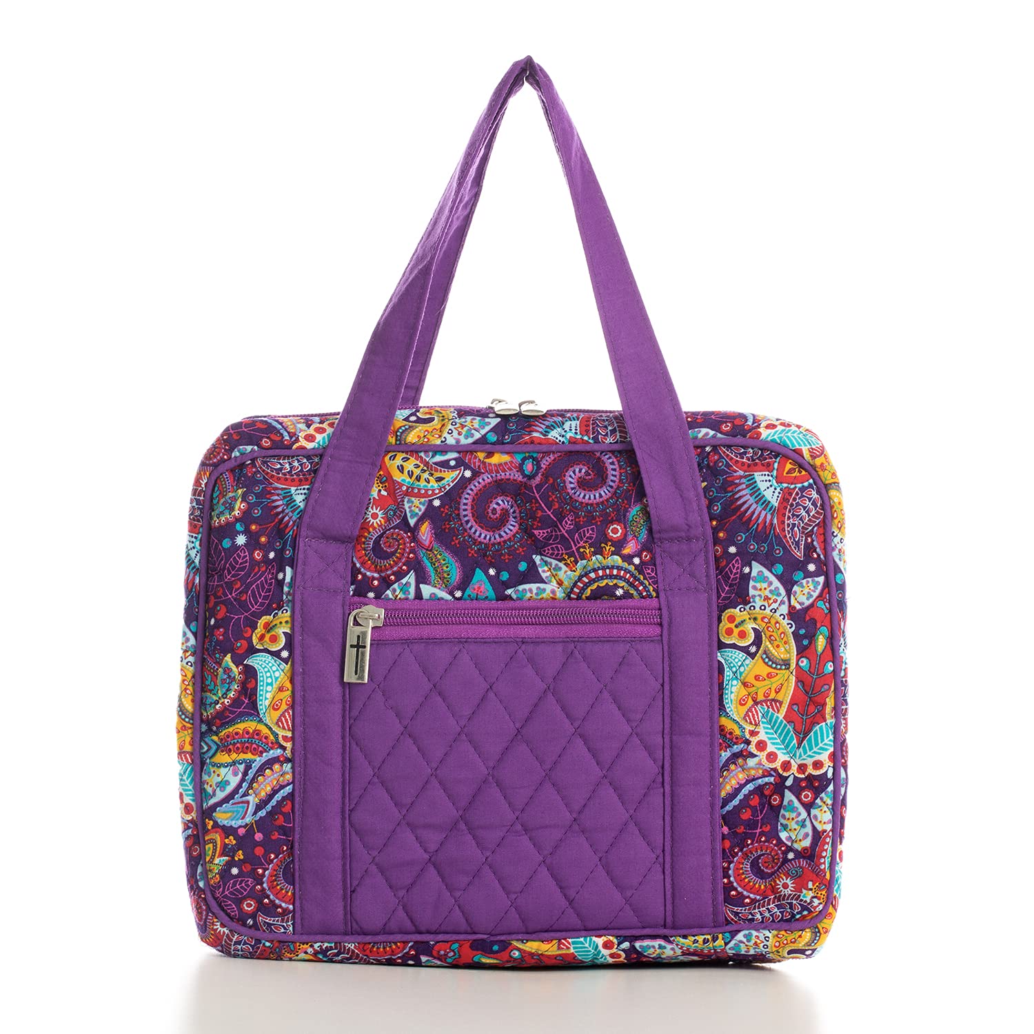 DIWI Quilted Bible Cover Extra Large Sizes 11.25 X 8.25 X 2.75 Inches Bible Tote Good Book Case (XL, C2 Purple Garden)