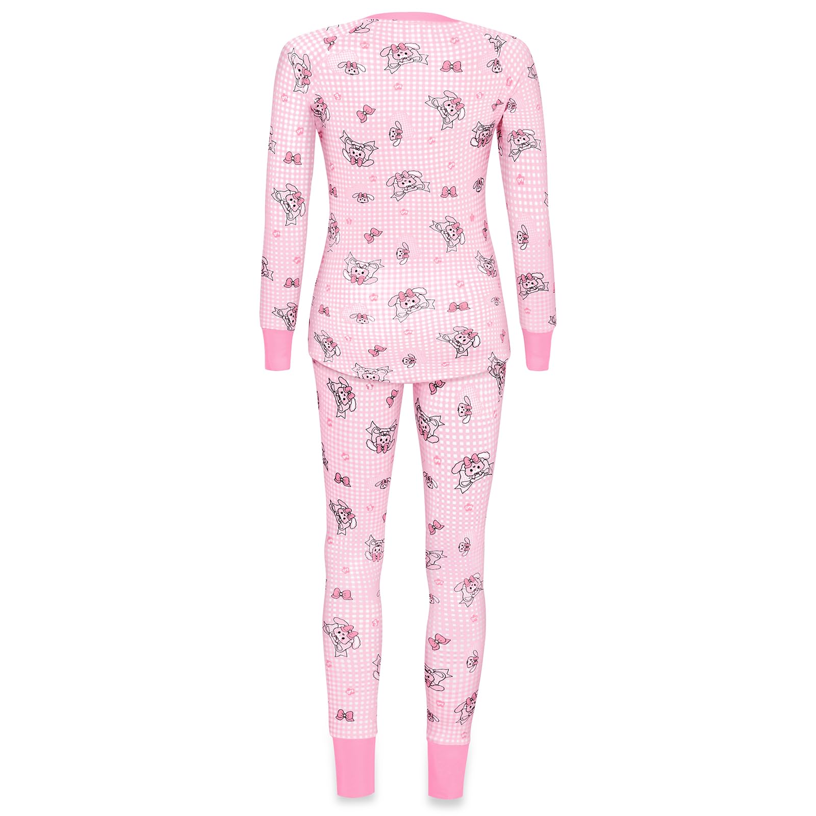 LittleForBig Damen Seidige Lange Ärmel Kuschelig Atmungsaktiv Hasen & Schleifchen Schlafanzug Set Zweiteilig Weich Stretchy Nachtwäsche