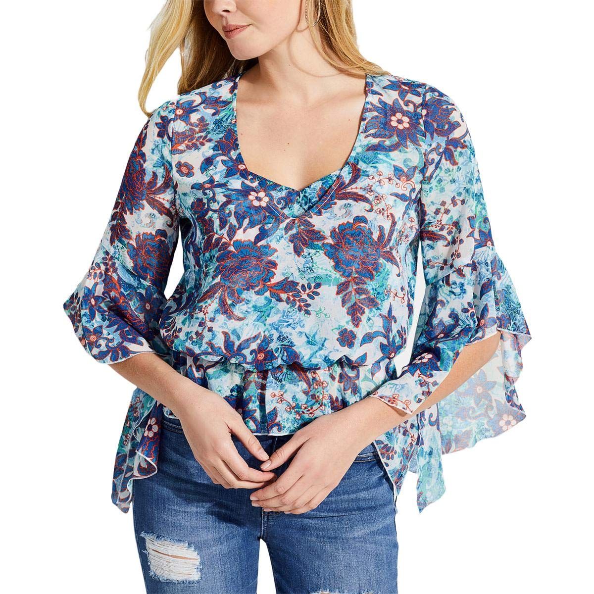 GUESSWomen's Jiya Floral Bell-Sleeve Top