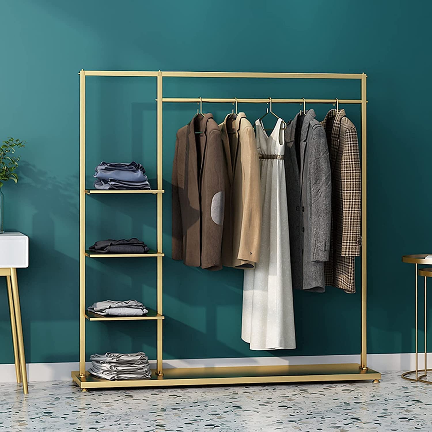 Clothes Rail Garment Rack Heavy-Duty Clothes Rails Clothing Display Stand Clothing Display Racks with 4-Layer Shelves Industrial Pipe