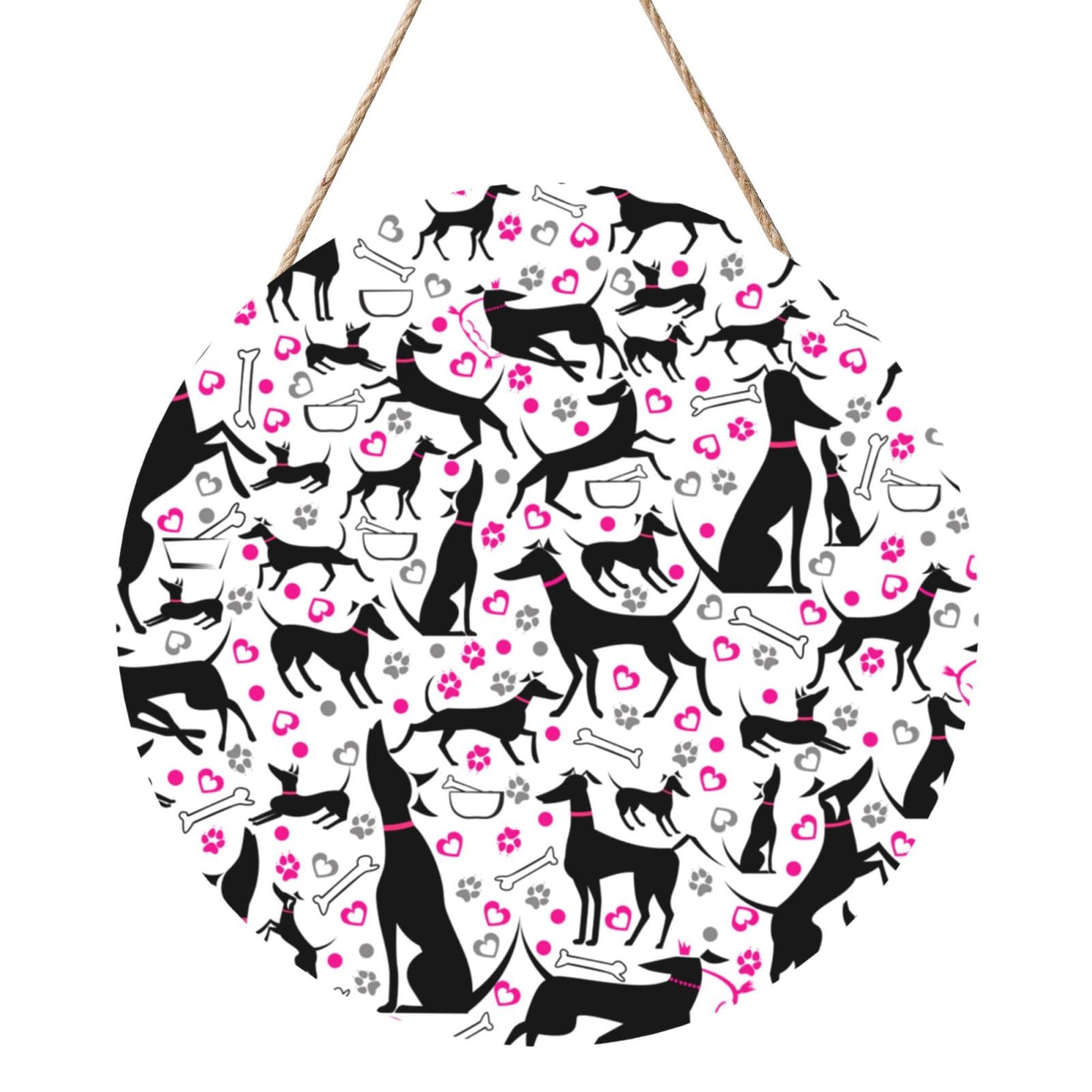 InOmak Greyhounds And Paw Heart, Round Wood Panel Painting 12 in, Wall Hanging Painting For Home