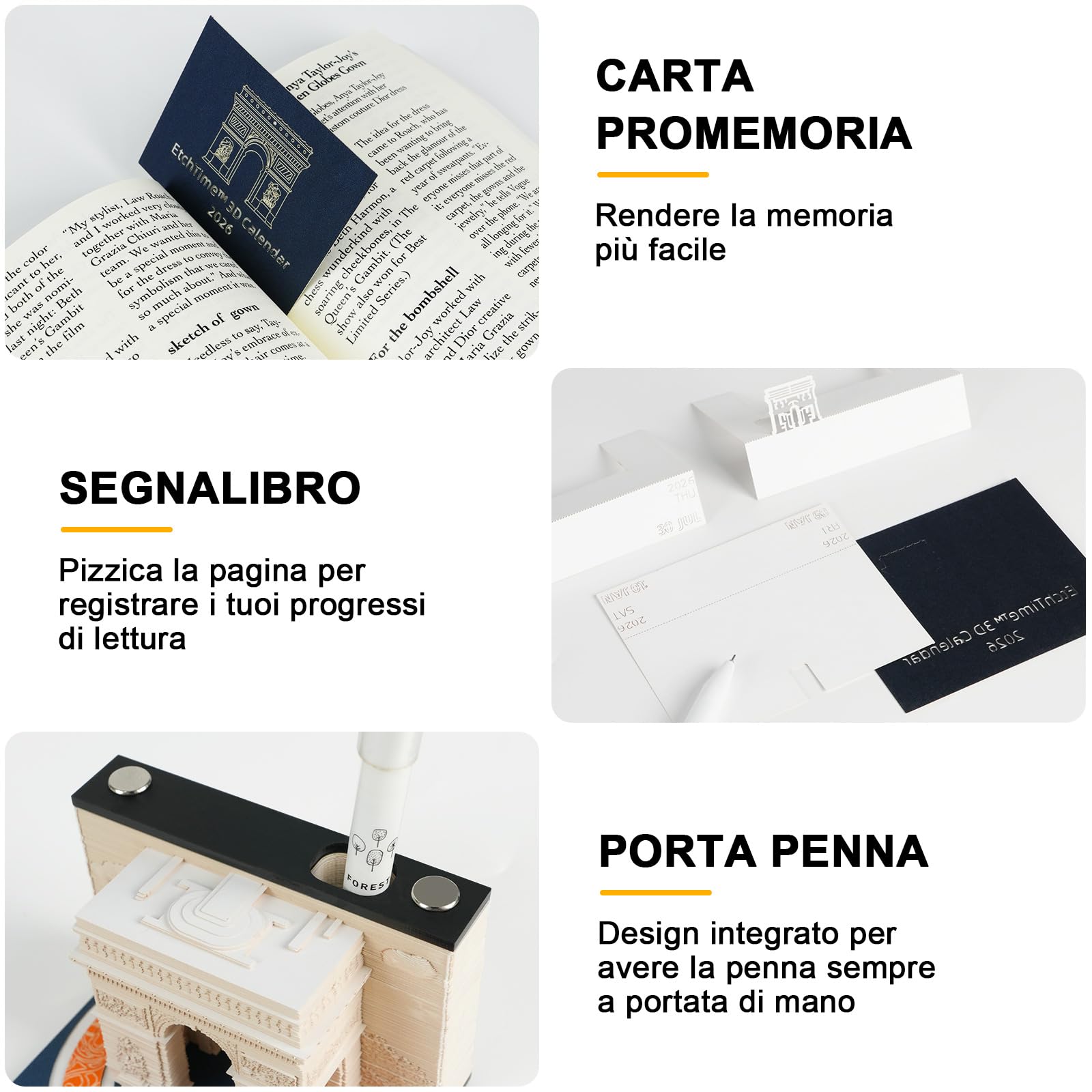 Calendario 3D 2026 - Arco di Trionfo di Parigi | Il tuo calendario artigianale personalizzato con modello di carta 3D | Decorazione per ufficio originale & Incantevole decorazione invernale