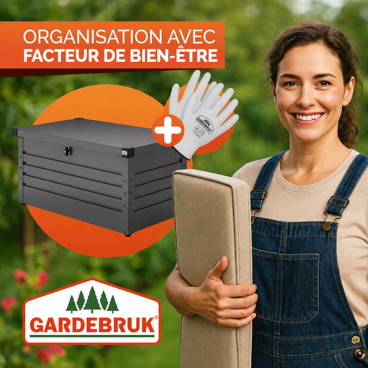 Gardebruk Coffre de rangement en Métal 385L Anthracite avec Vérin à gaz | Verrouillable par Cadenas à clés Inclus, 120x62 cm, Coffre de Jardin Extérieur, Rangement coussins et outils, Jusqu'à 100kg